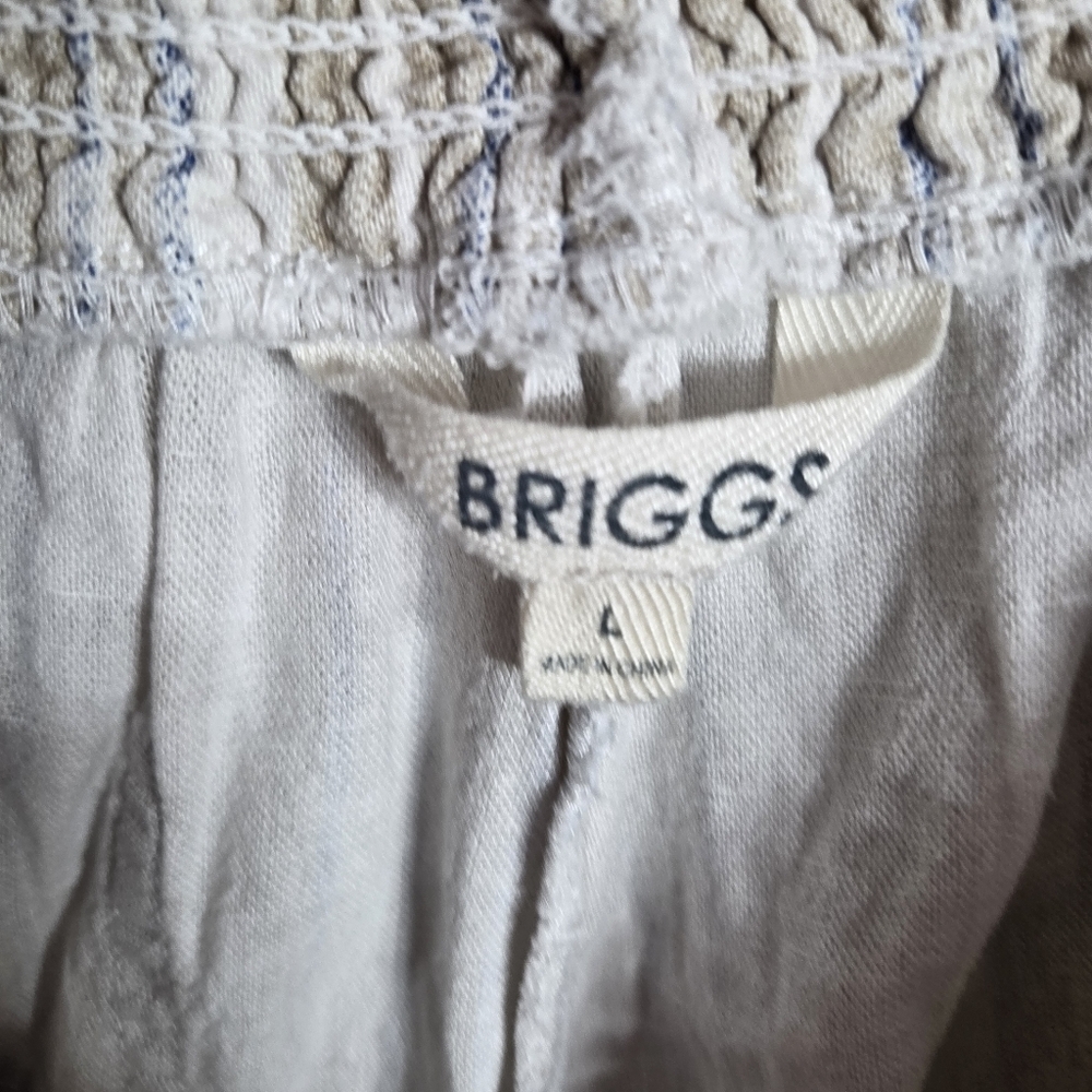 Briggs Ladies' Linen Blend Short Size Large Cream Striped Embroidered - Picture 12 of 16